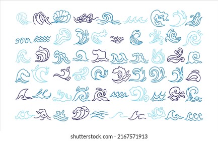 Abstract wave outline isolated big set vector collection