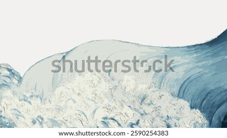 Abstract wave painting with dynamic brushstrokes. Blue and white hues create a sense of movement. Ocean wave art with textured, flowing lines. Vintage art painting vector.