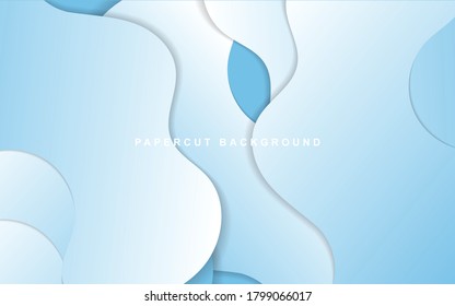 Abstract wave paper art background with blue and white color. Modern gradient shape 3d cut out effect. Vector design template can use for poster, magazine, wallpaper, website, banner, presentation