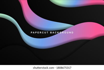 Abstrakter Wellenpapier-Kunsthintergrund mit Schwarz-Farbverlauf-Farbe. Moderner Farbverlauf-Effekt 3d-Schnitteffekt. Vektordesign-Vorlage kann für Poster, Magazine, Wallpaper, Website, Banner, Präsentation verwendet werden