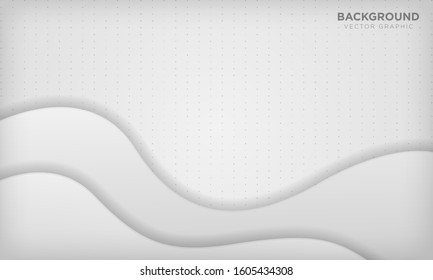 Abstract wave papercut layer white background with silver dots texture. Vector illustration.
