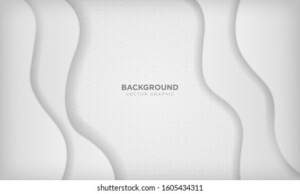 Abstract wave papercut layer white background with silver dots texture. Vector illustration.