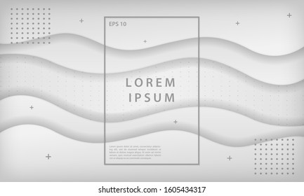 Abstract wave papercut layer white background with silver dots texture. Vector illustration.