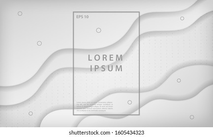 Abstract wave papercut layer white background with silver dots texture. Vector illustration.