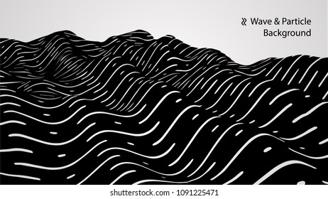 Abstract wave and particle background, vector 3d illustration.