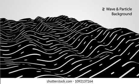Abstract wave and particle background, vector 3d illustration.