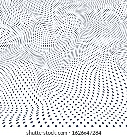 Abstract wave of particles. Surface of wave dots. Dotted geometric background. Vector background