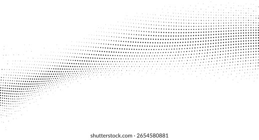 Abstract wave pattern of black dots on a white background