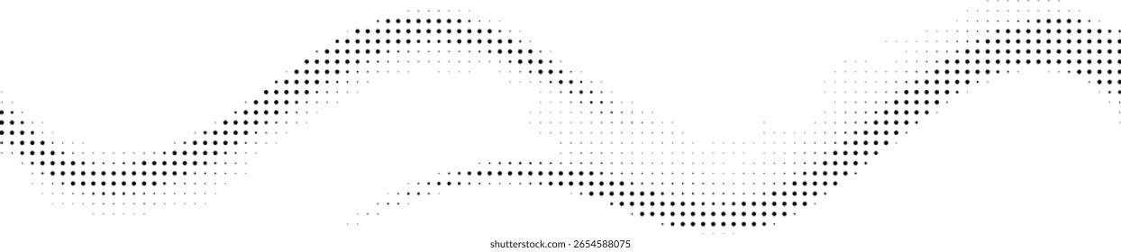 Abstract wave pattern composed of varying density black dots on a white background