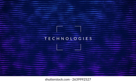 Abstract Wave Pattern With Dot. Blue And Purple Big Data Background For Ai Concept. Tech Sound Design.  Electric Fractal Surface With Bright Neon Ripple And Warp. Wavy Dots Noise Bg.