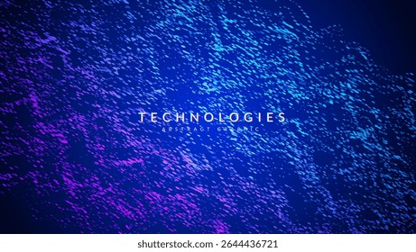 Abstract Wave Pattern With Dot. Blue And Purple Big Data Background For Ai Concept. Tech Sound Design.  VR Landscape With Stylish Glowing Net And Research System. Wavy Dots Noise Bg.