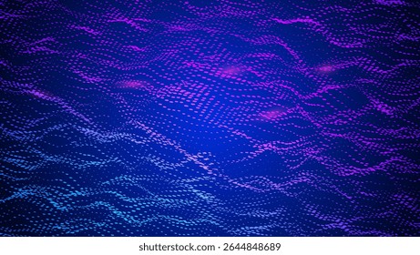 Padrão De Onda Abstrato Com Ponto. Fundo De Big Data Azul E Roxo Para O Conceito De Ia. Design de som de tecnologia.  Fluxo Abstrato Em Movimento Com Corrente Rosa Brilhante E Vórtex. Ruído De Pontos Ondulados Bg.