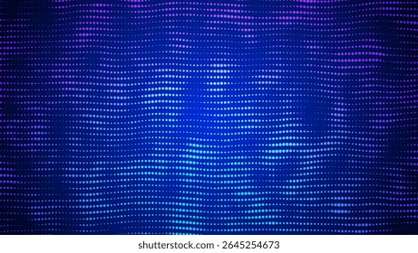 Abstract Wave Pattern With Dot. Blue And Purple Big Data Background For Ai Concept. Tech Sound Design.  Bright Fluid Intelligence In Neon Vortex And Glowing Stream. Wavy Dots Noise Bg.