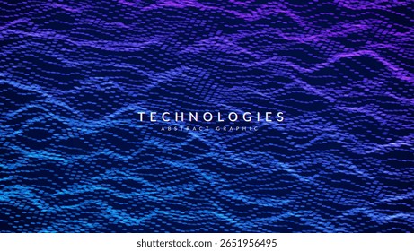 Padrão De Onda Abstrato Com Ponto. Fundo De Big Data Azul E Roxo Para O Conceito De Ia. Design de som de tecnologia.  Rede Técnica Elegante Com Luz Violeta E Ondulação Global. Ruído De Pontos Ondulados Bg.