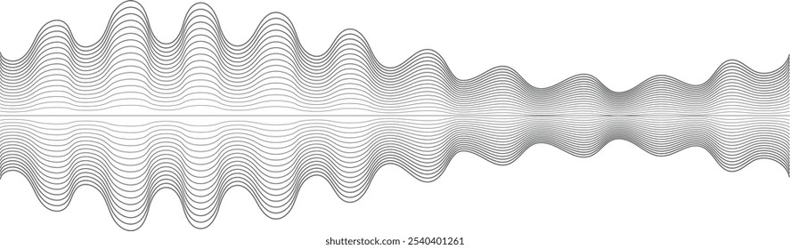 Abstrakte Wellenmuster bilden eine symmetrische Form, ideal als Gestaltungselement für Projekte im Zusammenhang mit Ton, Musik, Vibrationen oder Technologie