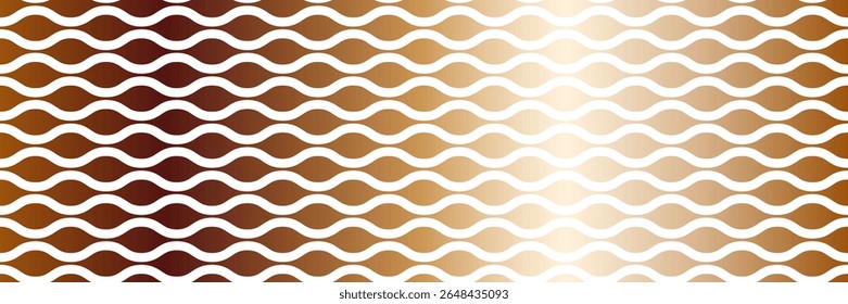 Padrão de onda abstrato com esquema de cor gradiente, mudando de um marrom-avermelhado mais escuro para um branco-amarelado mais claro, criando um efeito de superfície brilhante de cobre, movimento e fluidez.