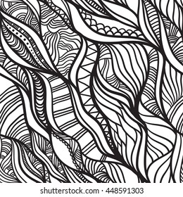 Abstract wave pattern. Hand drawn graphic work. Vector seamless pattern.
