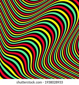 Abstract wave pattern with multi-colored striped lines. Creative background. Op art, optical illusion. Modern design, graphic texture.