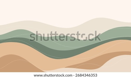 Abstract wave pattern with a natural, earthy color palette of green, beige, and brown creates a modern and minimalist design ideal for backgrounds and decorative art