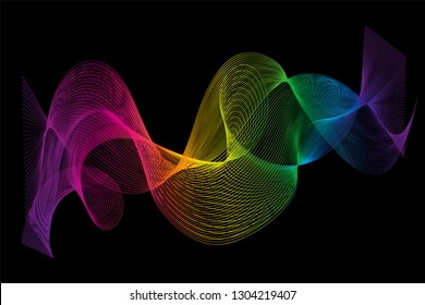 abstract wave pattern in rainbow colors on black background