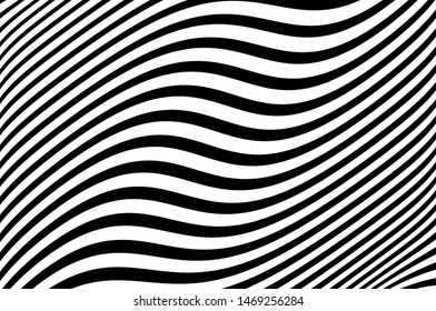 Abstract wave pattern. Texture with wavy, curves lines. Optical art background. Wave design black and white. Digital image with a psychedelic stripes. Vector graphic