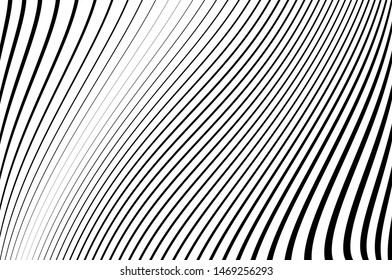 Abstract wave pattern. Texture with wavy, curves lines. Optical art background. Wave design black and white. Digital image with a psychedelic stripes. Vector graphic