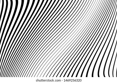 Abstract wave pattern. Texture with wavy, curves lines. Optical art background. Wave design black and white. Digital image with a psychedelic stripes. Vector graphic