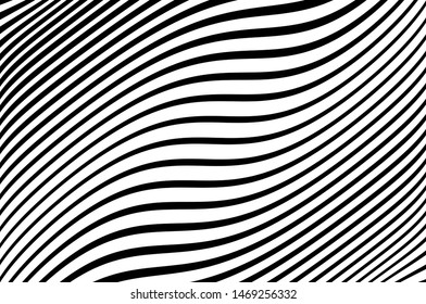 Abstract wave pattern. Texture with wavy, curves lines. Optical art background. Wave design black and white. Digital image with a psychedelic stripes. Vector graphic