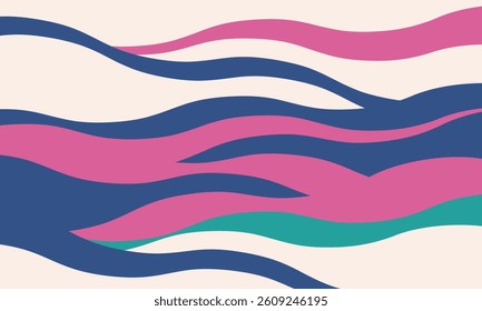 Abstract wave pattern in vibrant pink, teal, and blue hues.  Stylish graphic design perfect for backgrounds, website banners, or textile prints.  Evokes feelings of flow, movement, and serenity.