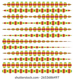 Abstract wave patterns. Repeating graphic elements. Multicolor horizontal lines. Vector sound visualization. EPS 10.
