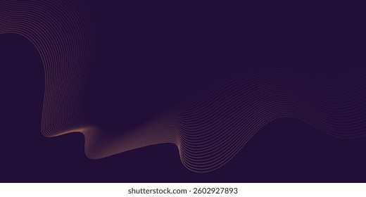 Abstract wave purple background with brown line pattern. Dynamic wave pattern. Futuristic technology concept. Vector illustration