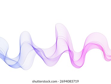 Onda Abstractas con gradiente púrpura-rosa que fluye suavemente a través del espacio blanco. Eps 10