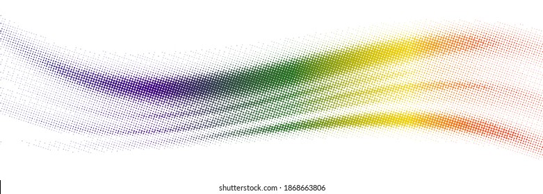 Abstract wave in rainbow colors. Fading dot effect. Vector halftone dots background.