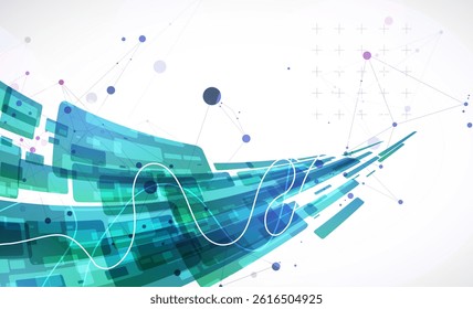 Abstract wave of rectangles with plexus elements. Hand drawn vector.