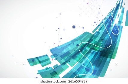 Abstract wave of rectangles with plexus elements. Hand drawn vector.