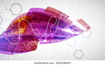 Abstract wave of rectangles with plexus elements. Hand drawn vector.