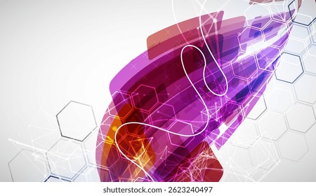 Abstract wave of rectangles with plexus elements. Hand drawn vector.