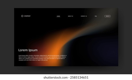 Abstract wave retro design of landing page. fluid gradient dark concept website design