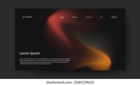 Abstract wave retro design of landing page. fluid gradient dark concept website design