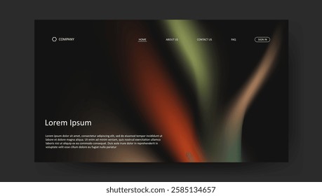 Abstract wave retro design of landing page. fluid gradient dark concept website design