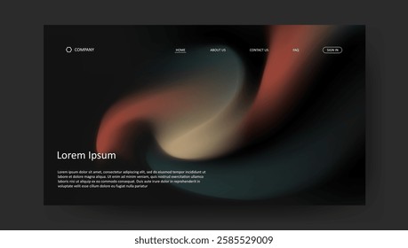 Abstract wave retro design of landing page. fluid gradient dark concept website design