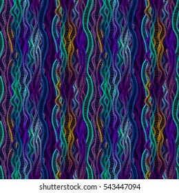 Abstract wave ribbon intertwined in seamless pattern. Bright vector background. Drawn by hand line. Abstract seaweed.