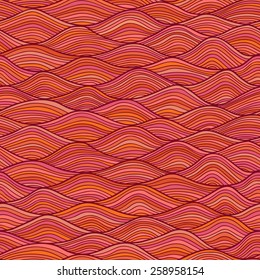Abstract Wave seamless pattern background. Different red orange colors. Vector illustration.