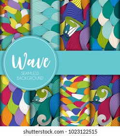 Abstract Wave Seamless Pattern Collection Set Background. Vector Illustration EPS10
