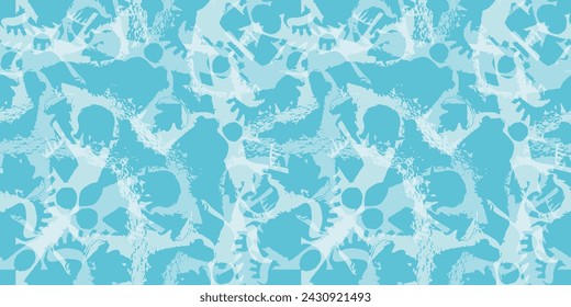 Abstract wave seamless pattern with grunge blue background. Textured ocean waves ornament