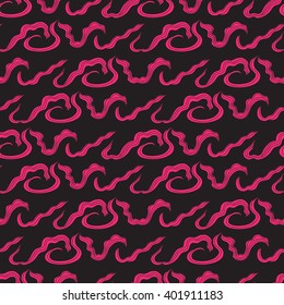 Abstract wave seamless pattern, hand-drawn dark background with pink waves, can be used for design fabric, wrapping paper, package, EPS 8