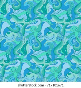 Abstract wave seamless pattern. Outline marine wallpaper.