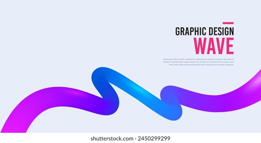 Abstract wave shape with fluid colors. Gradient color wavy background. Futuristic design poster. Gradient wave shape background. Ribbon with halftone dots pattern. Vector illustration banner