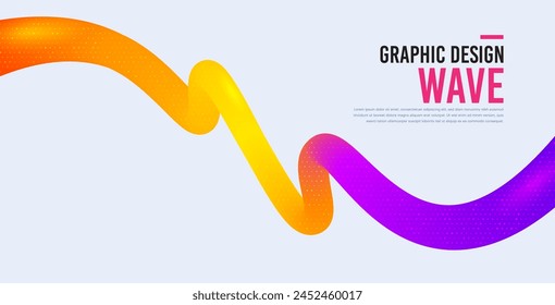 Abstract wave shape with fluid colors. Gradient color wavy background. Futuristic design poster. Gradient wave shape background. Ribbon with halftone dots pattern. Vector illustration banner