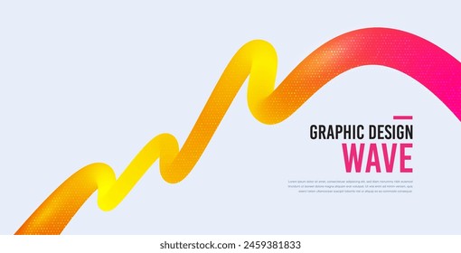 Abstract wave shape with fluid colors. Gradient color wavy background. Futuristic design poster. Gradient wave shape background. Ribbon with halftone dots pattern. Vector illustration banner